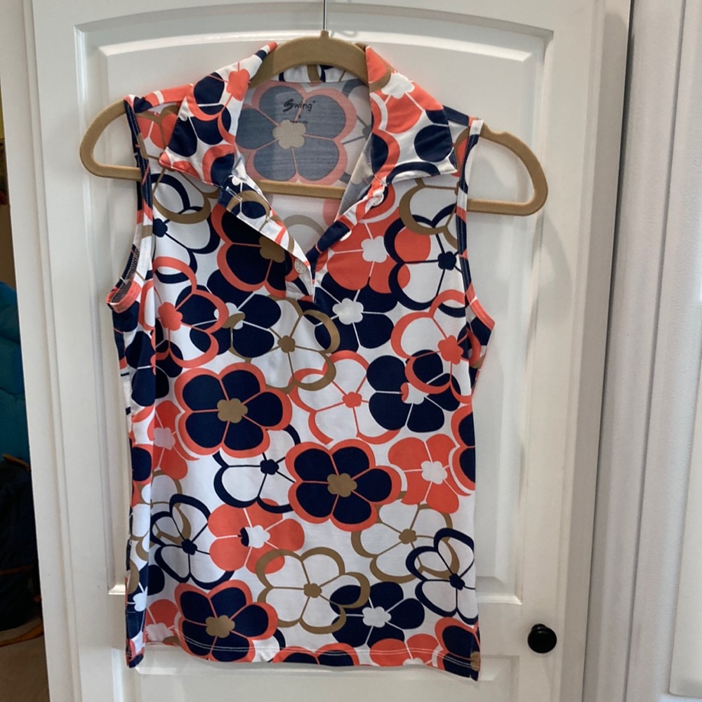 Women’s Swing sleeveless collared golf polo size small pink, black, cream
